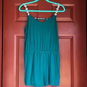 Mimi Chica Green Romper with White Daisy Detail